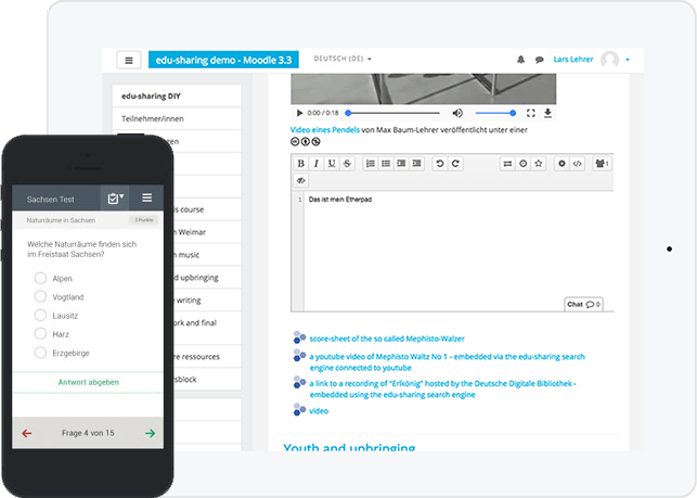 Bilder: Tools (z.B. Etherpad oder ONYX) im moodle-Kurs über edu-sharing Rendering-Service nutzen